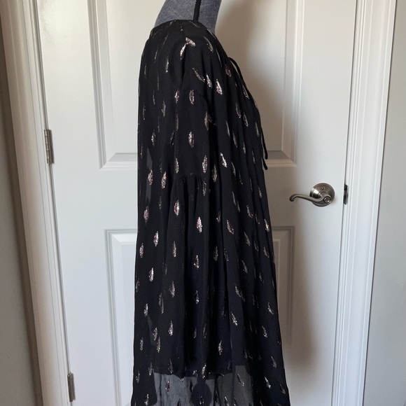 New IRO Paula Metallic Silk Tie-Front Dress Black/Silver Cotton Lined Sz 38 S - Picture 12 of 16